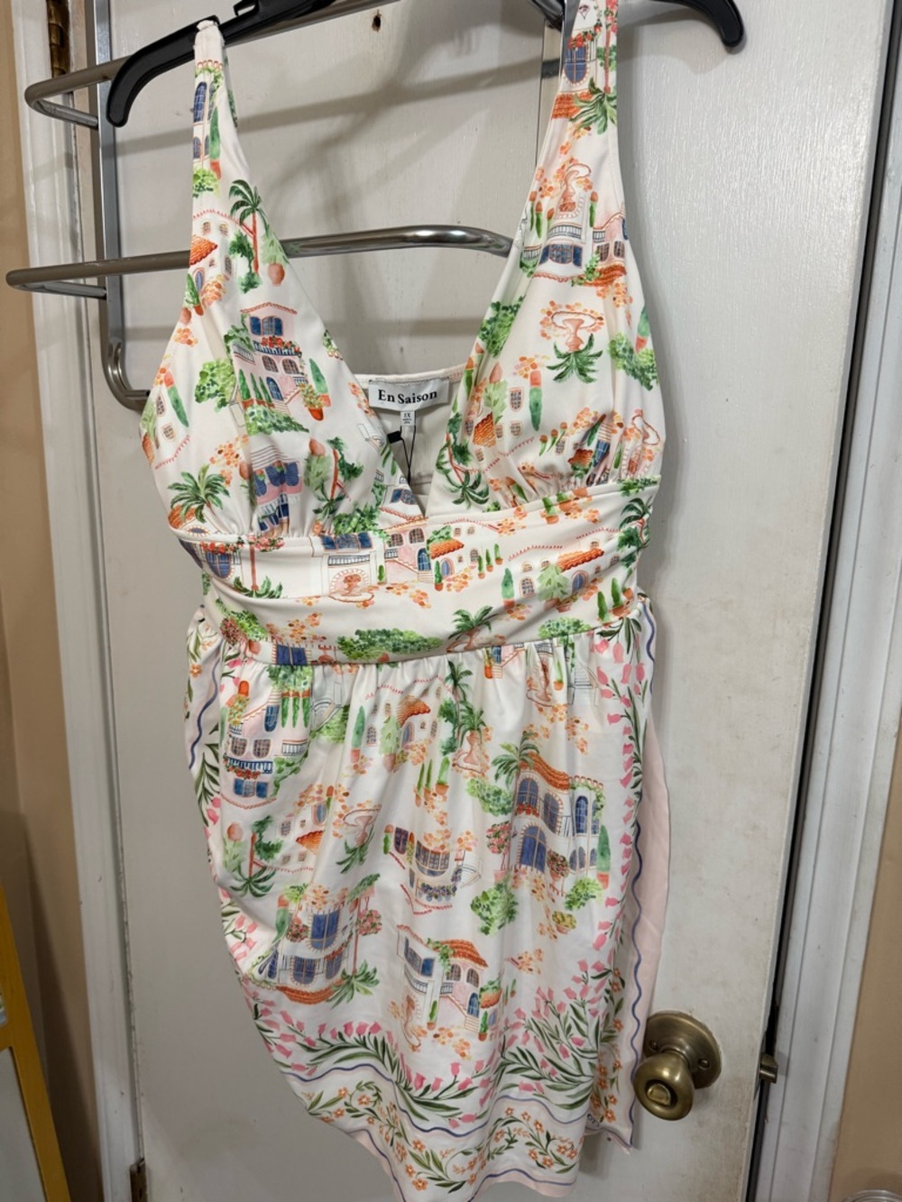 En Saison White Tropical Villa Print Swimsuit